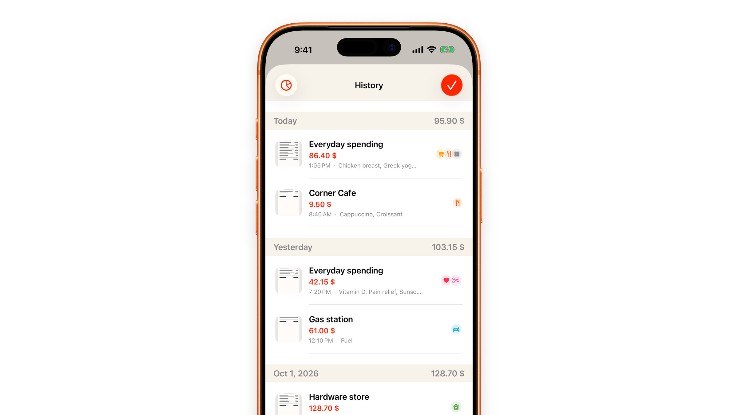 The scan history in Subscrr on iPhone, grouped by day.